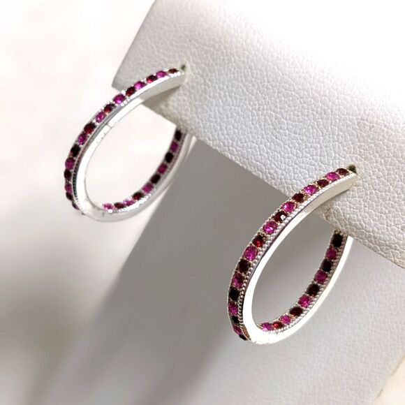 Vintage Silvertone/Pink Acrylic and Pink Rhinestone Pierced Earrings (2) Pair - Picture 11 of 14